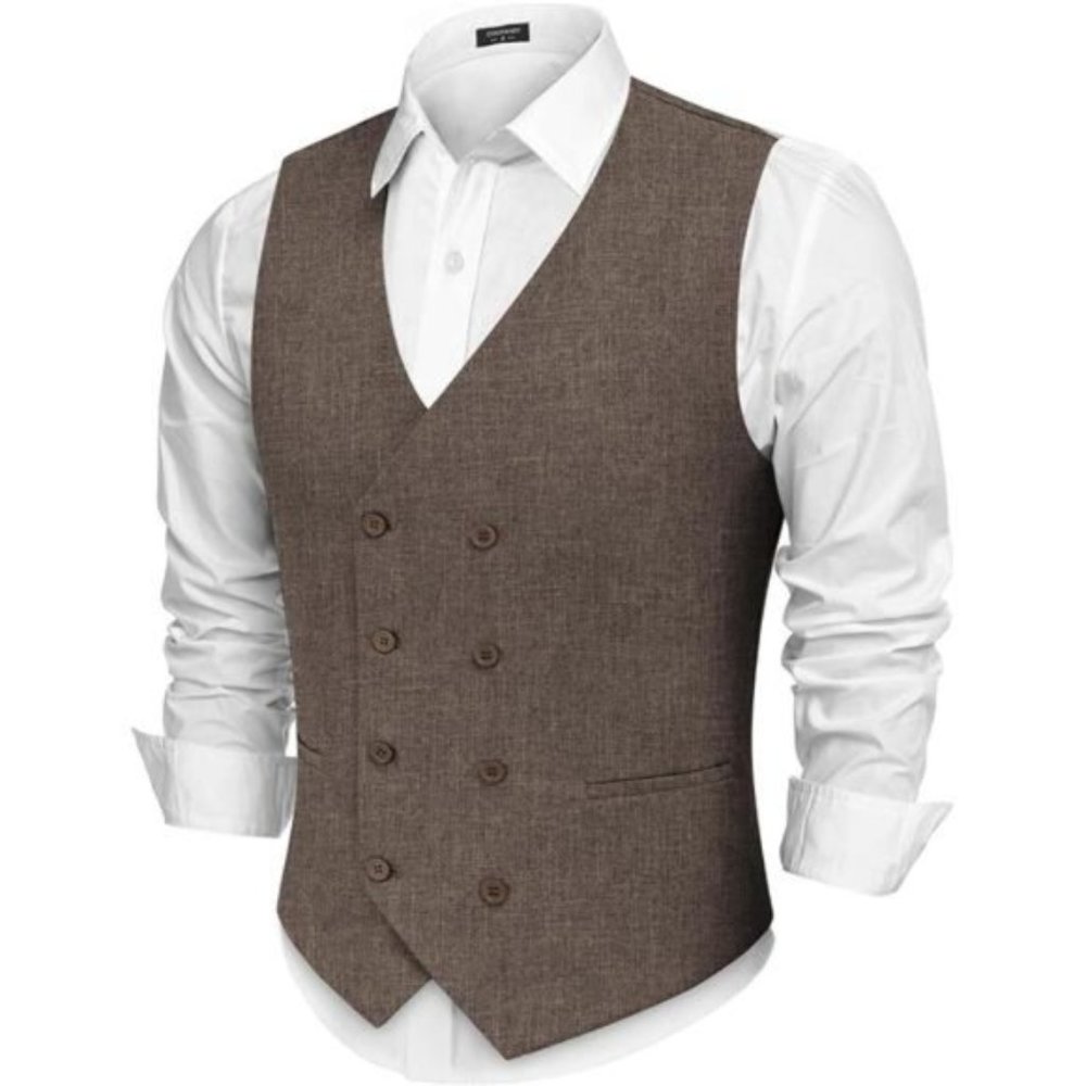 Men's Double Breasted Suit Vest Lightweight Brown